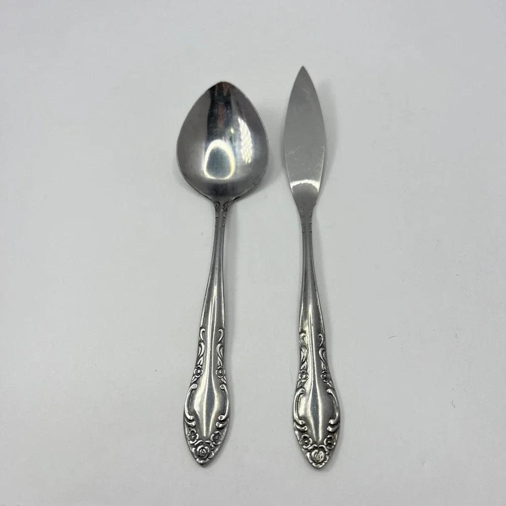 Oneida Northland Butter Knife Sugar Spoon Oval Bowl Stainless Royal Ballad Korea